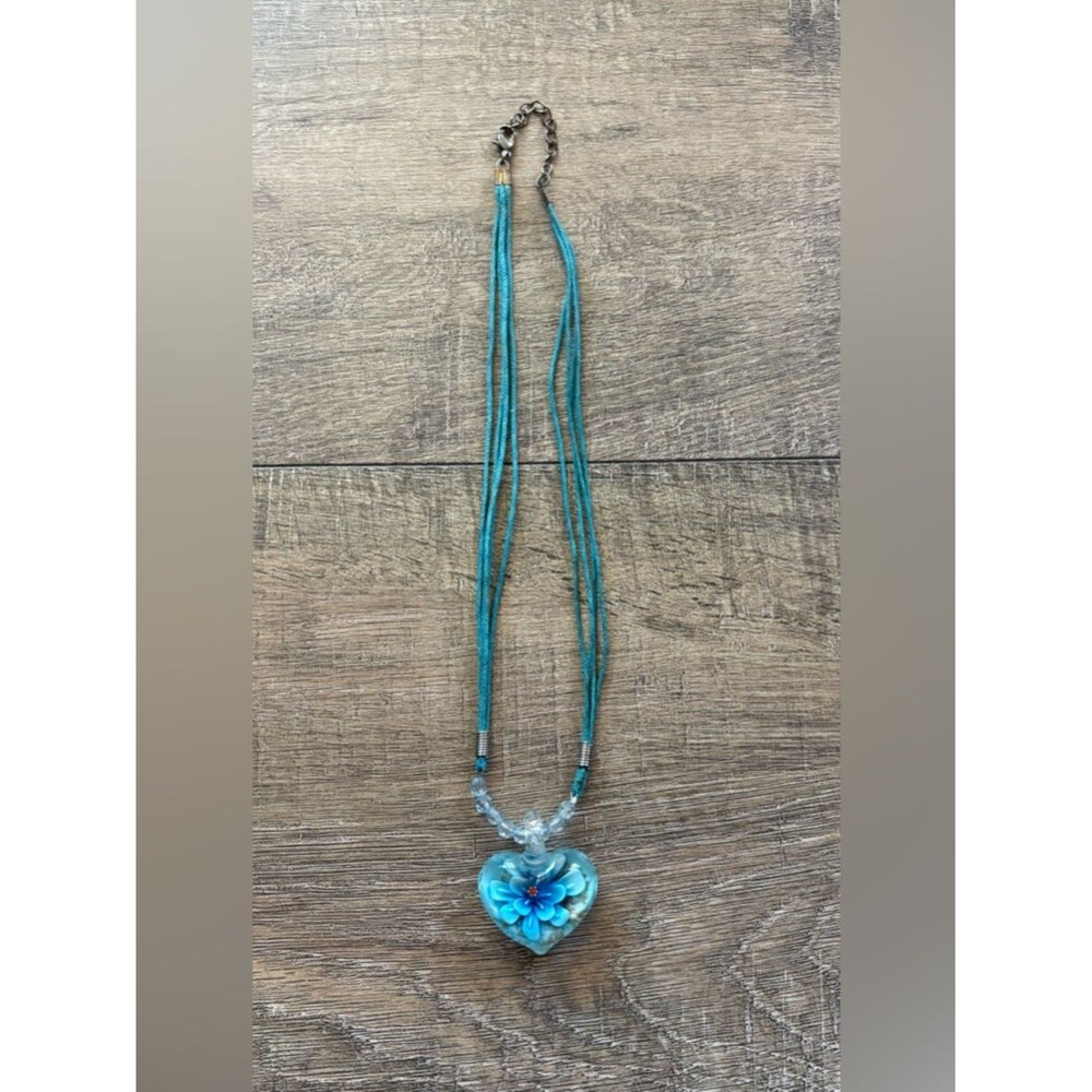 Fashion jewelry women’s blue flower resin 3D heart bubble cord necklace art wear